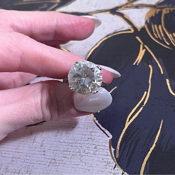 Vintage Cocktail 925 Sterling Silver Ring with Large Clear Crystal Stone - Picture 11 of 14